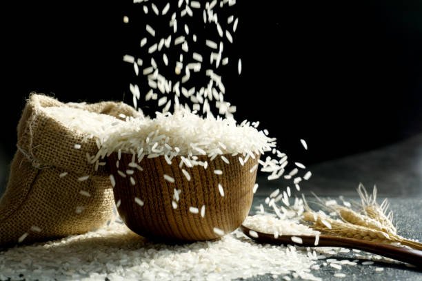 rice in a wooden bowl